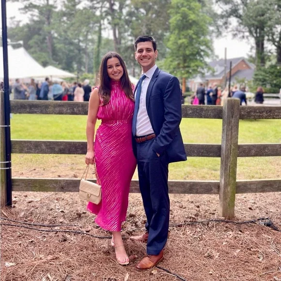 Saloni Silk Fleur Metallic Tinsel Midi Dress - Picture 2 of 3